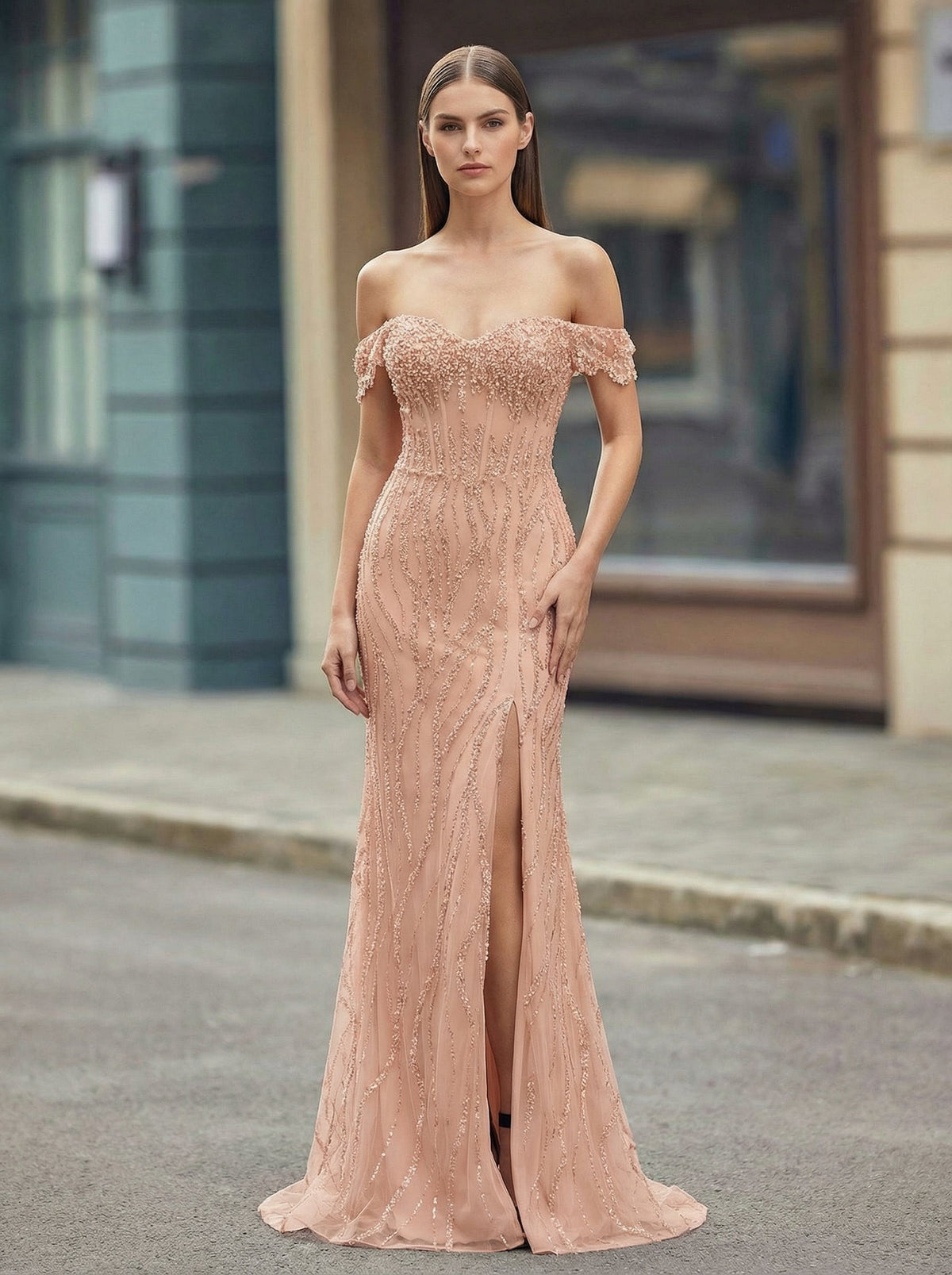 Trumpet/Mermaid Off the Shoulder Sweep Train Sequin Maxi Dresses With Sequins
