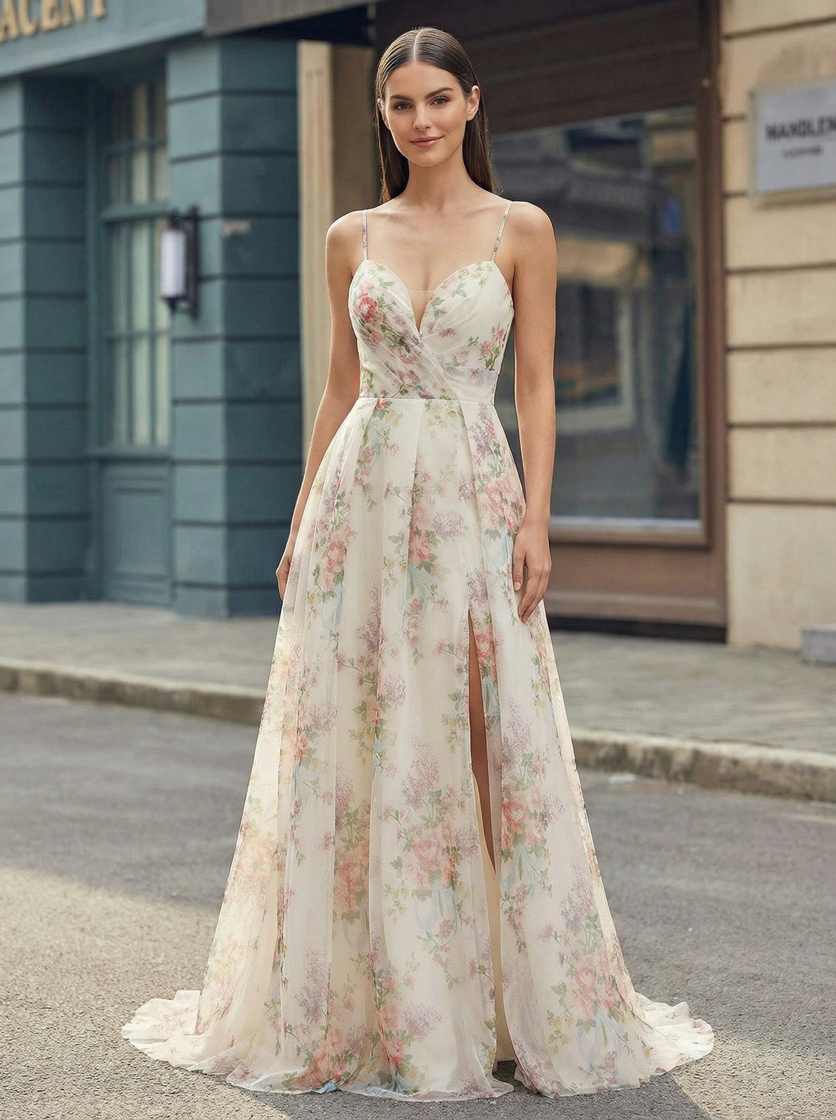 Ball-Gown/Princess Sweetheart Sweep Train Organza Maxi Dresses With Pleated