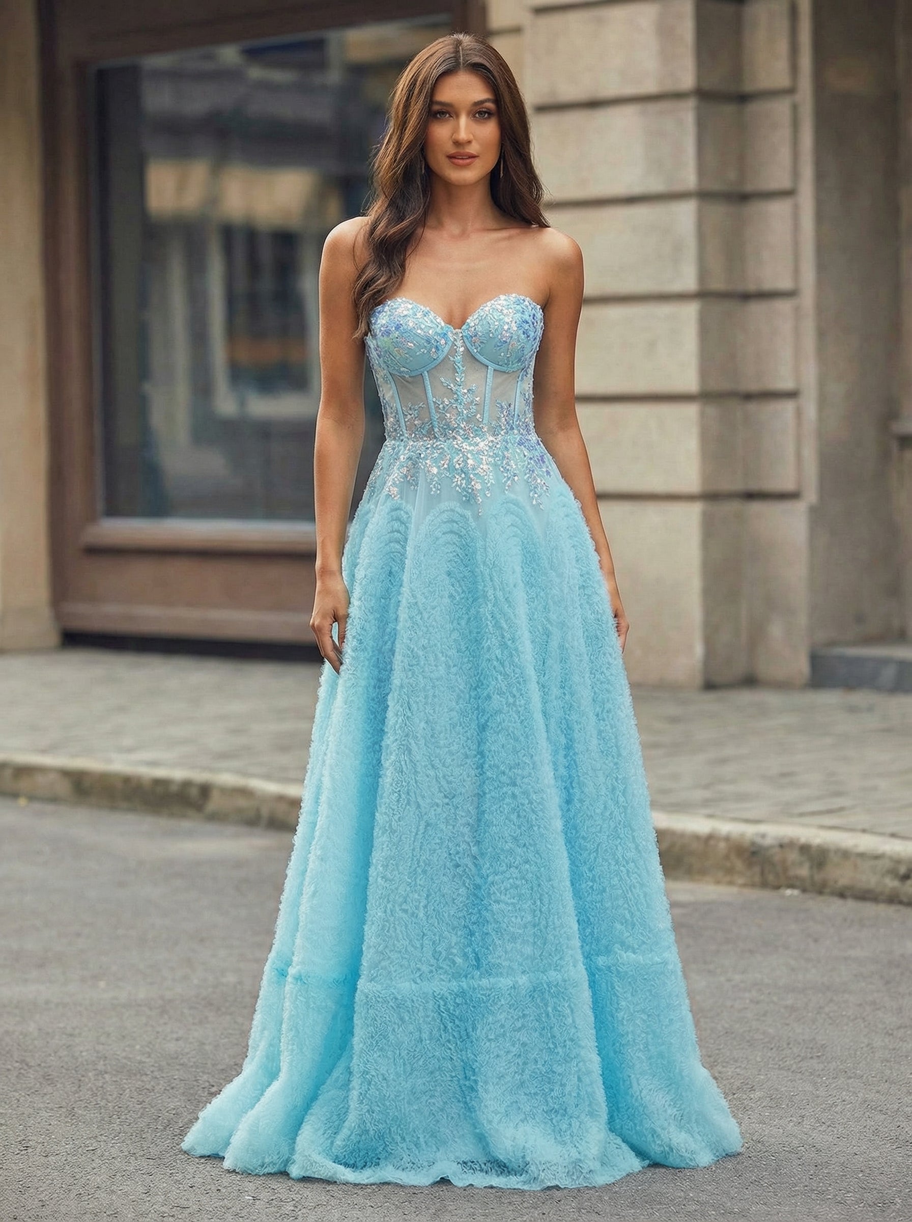 Ball-Gown/Princess Sweetheart Sweep Train Tulle Maxi Dresses With Sequins
