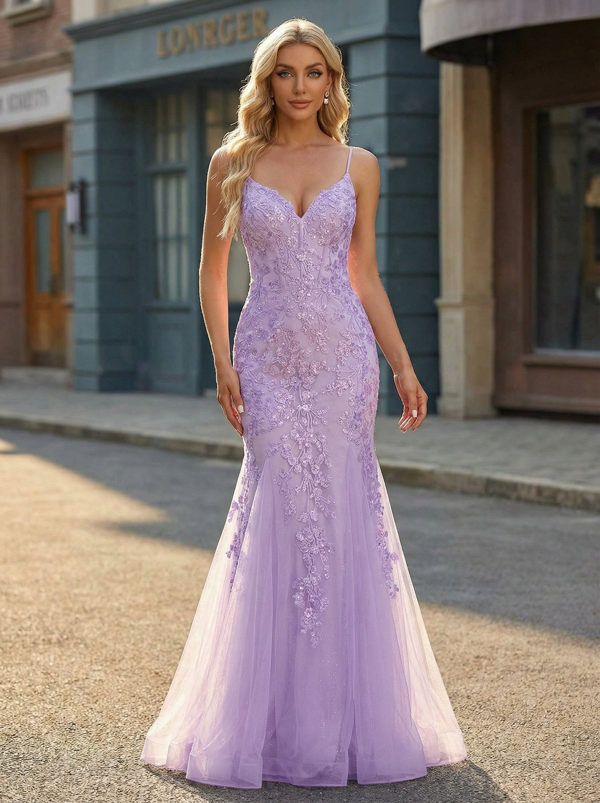 Sleeveless V-Neck Sequins Tulle Trumpet/Mermaid Maxi Dress
