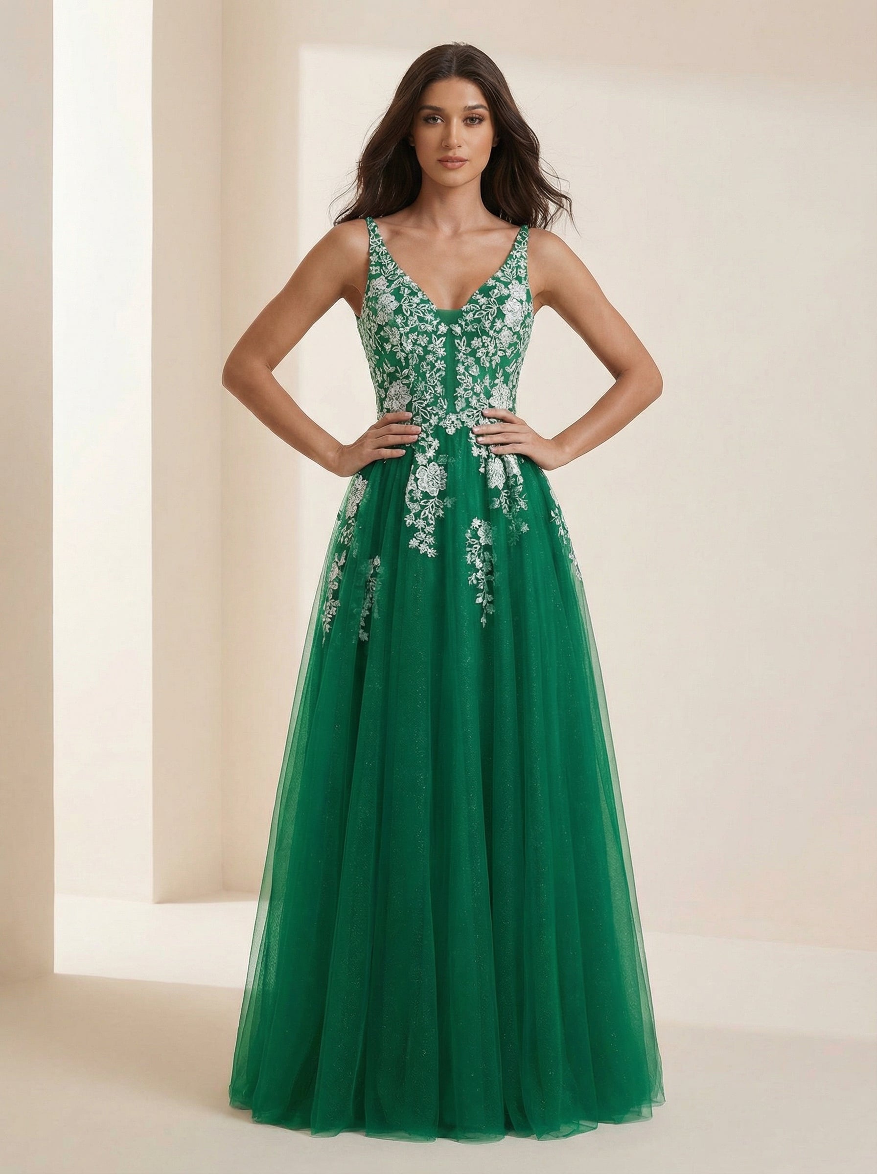 Sleeveless V-Neck Sequins Tull Ball-Gown/Princess Maxi Dress