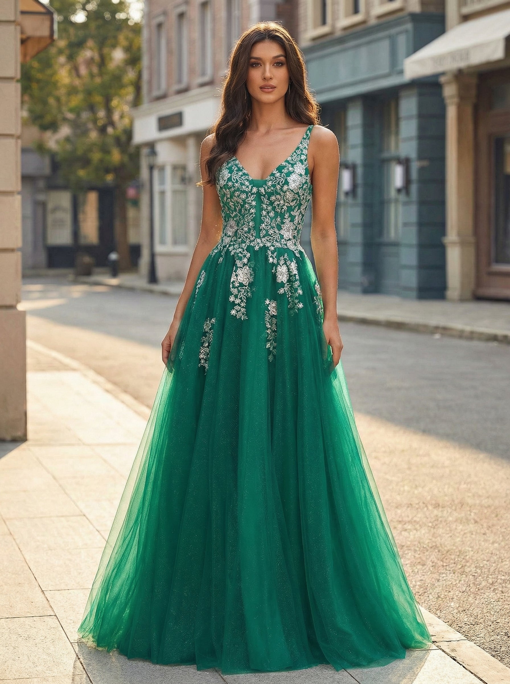 Sleeveless V-Neck Sequins Tulle Ball-Gown/Princess Maxi Dress