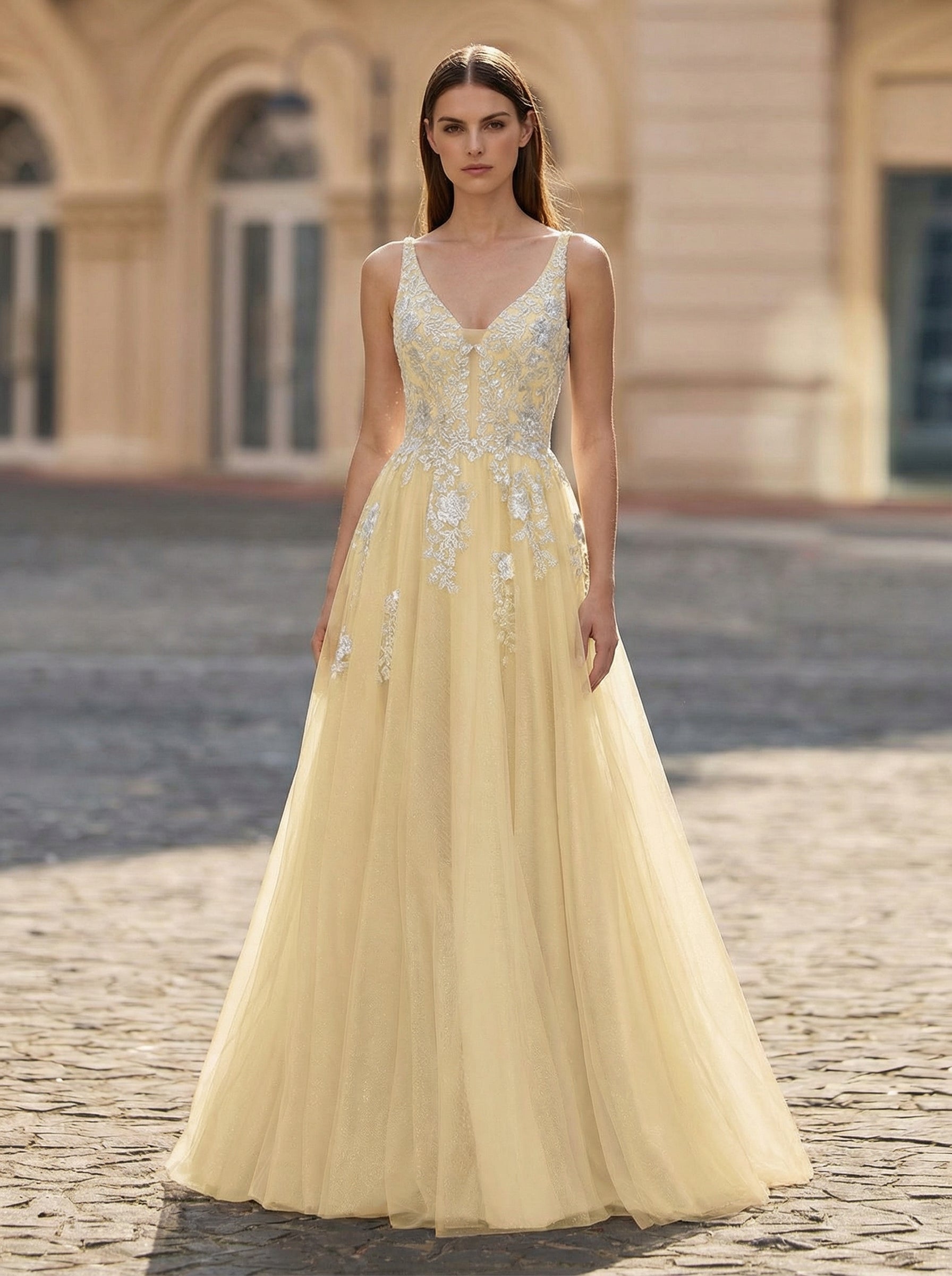 Sleeveless V-Neck Sequins Tulle Ball-Gown/Princess Maxi Dress
