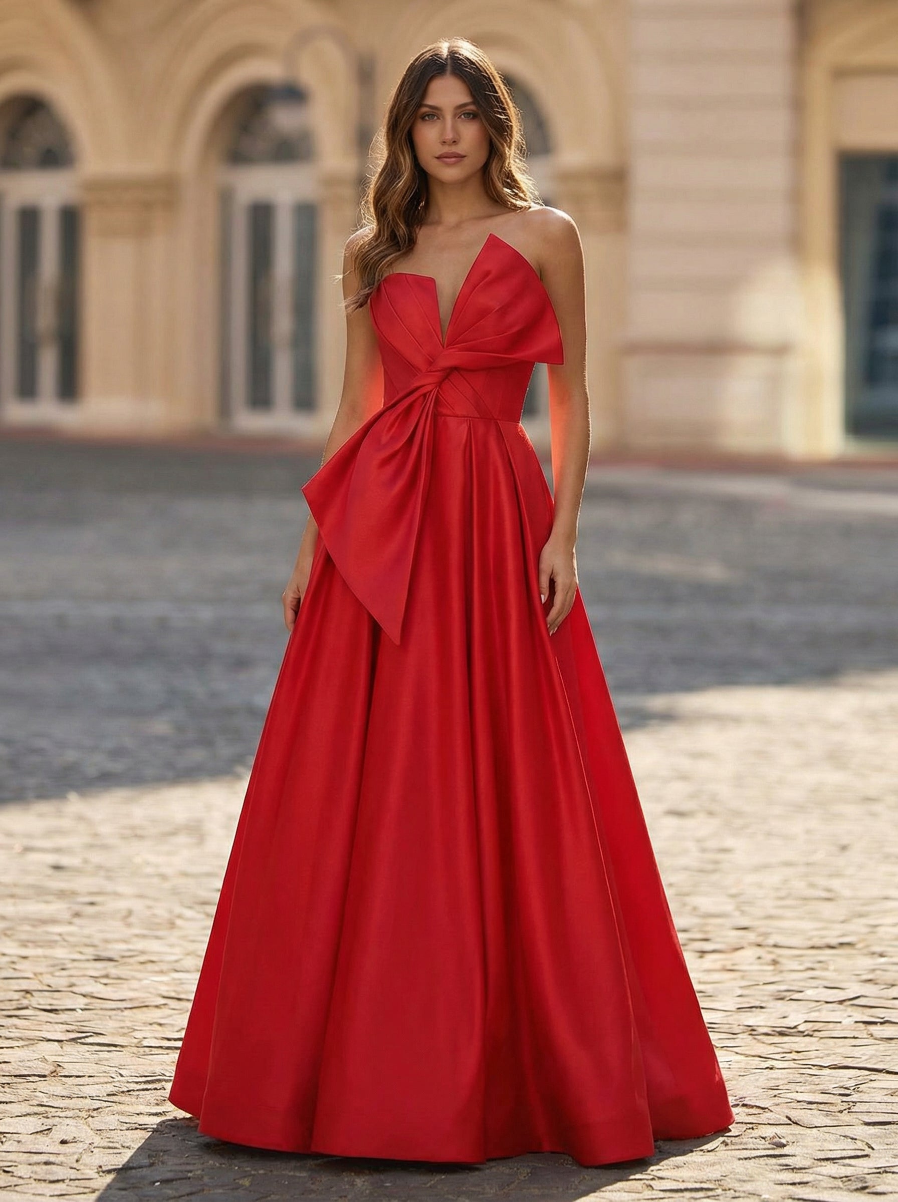 A-line Sleeveless Floor-Length Satin Maxi Dress With Bow