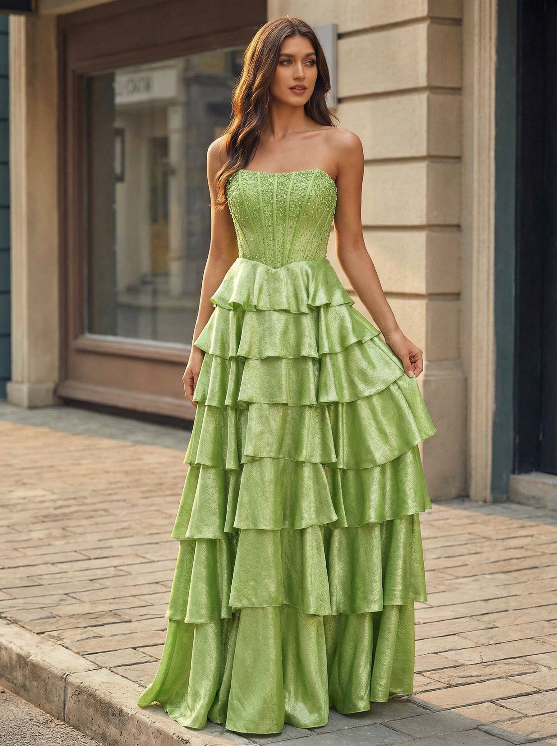 A-line Sleeveless Sweep Train Metallic Maxi Dress With Beading