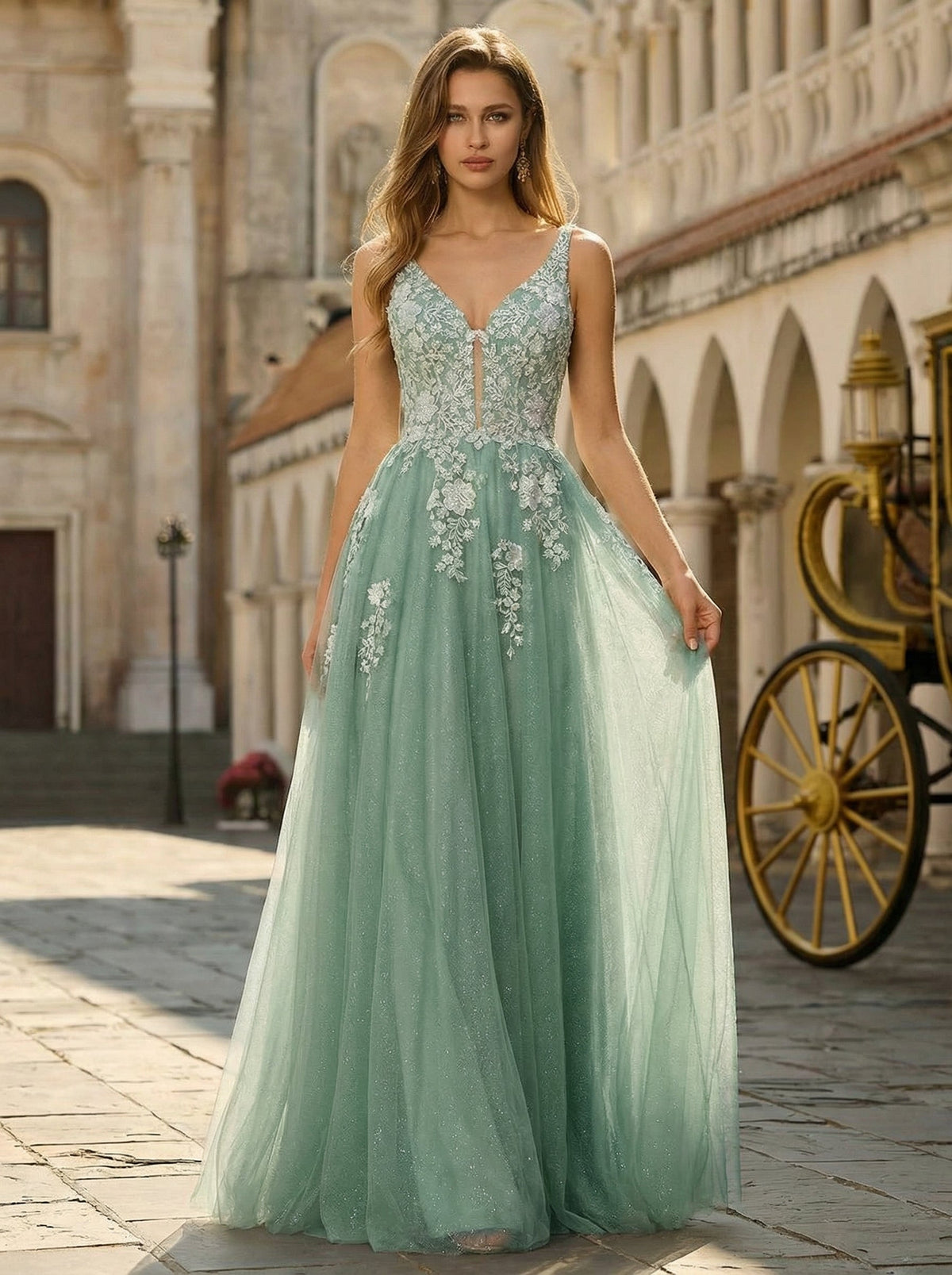 Sleeveless V-Neck Sequins Tulle Ball-Gown/Princess Maxi Dress