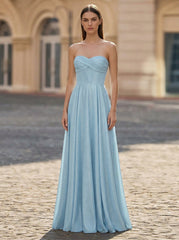 A-line Sweetheart Floor-Length Jersey Prom Dresses With Pleated