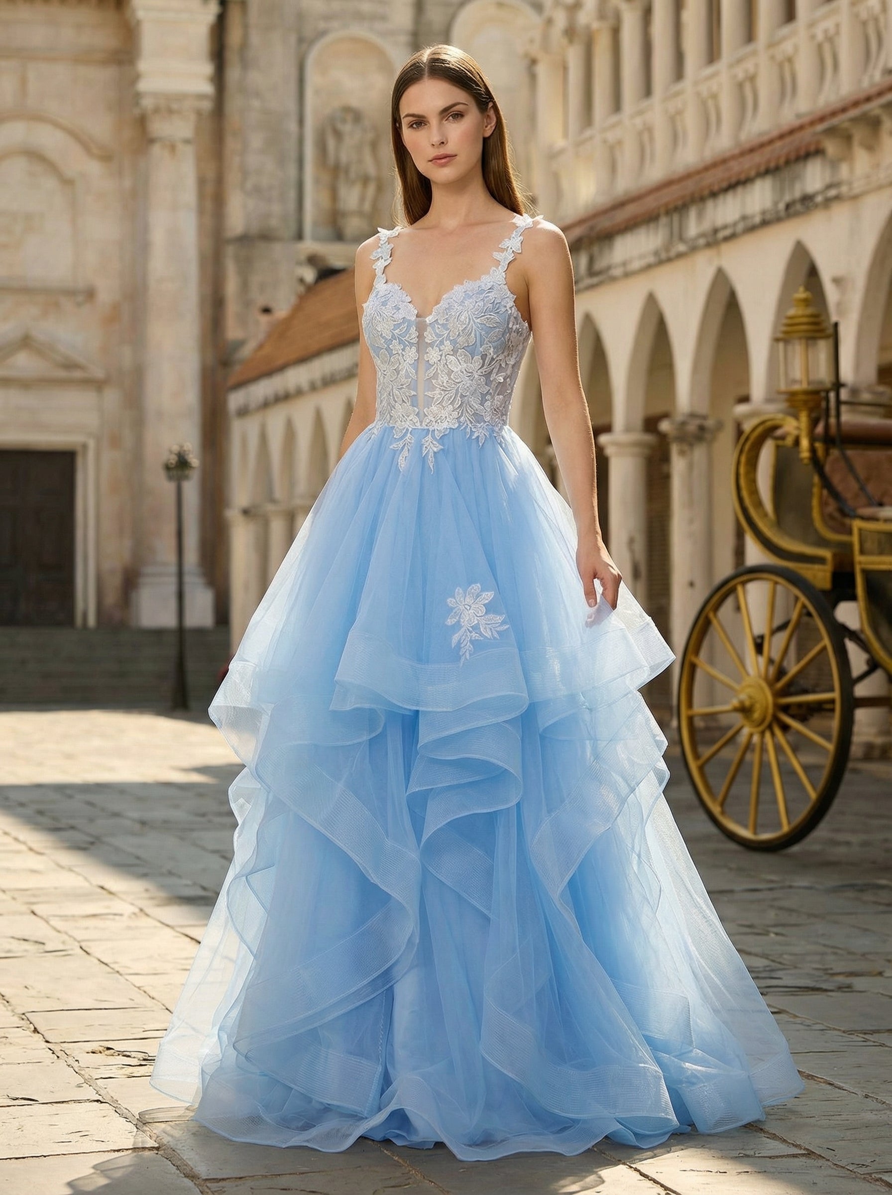 Ball-Gown/Princess Sweetheart Sweep Train Tulle Maxi Dresses With Appliques Lace