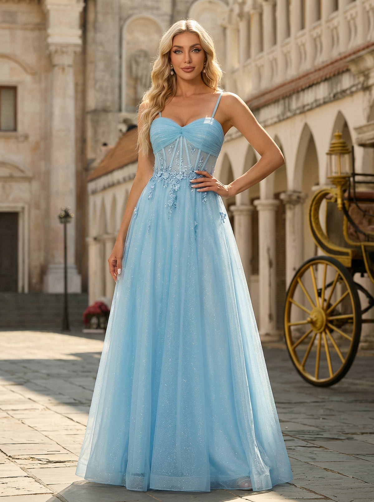 Sleeveless Sweetheart Sequins 3D Floral Tulle Ball-Gown/Princess Maxi Dress