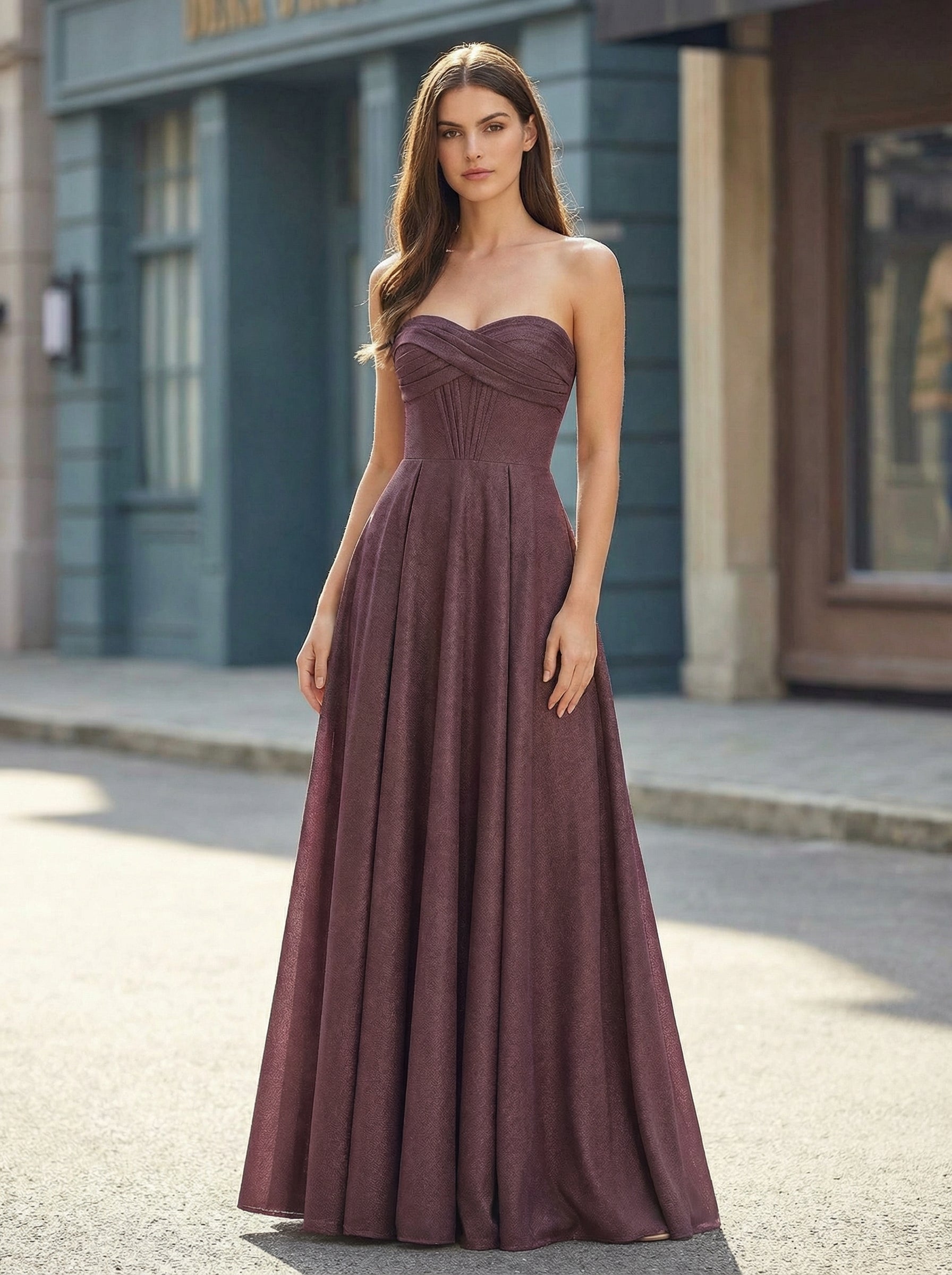A-line Sweetheart Floor-Length Jersey Prom Dresses With Pleated