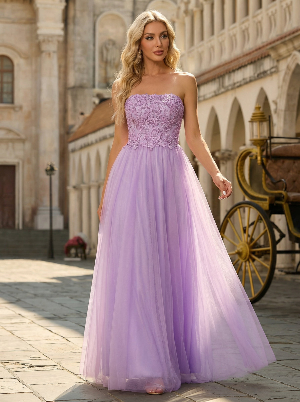 Ball-Gown/Princess Sweetheart Floor-Length Tulle Prom Dresses With Beading