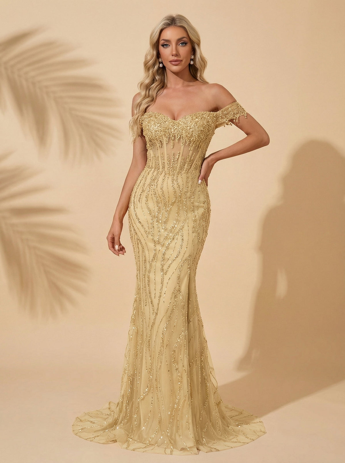 Trumpet/Mermaid Off the Shoulder Sweep Train Sequin Maxi Dresses With Sequins