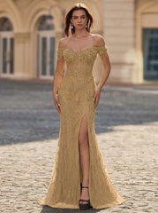 Trumpet/Mermaid Off the Shoulder Sweep Train Sequin Maxi Dresses With Sequins