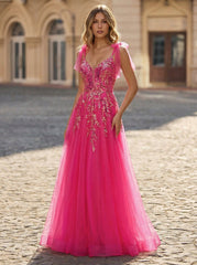 Sleeveless V-Neck Sequins Tulle Ball-Gown/Princess Maxi Dress