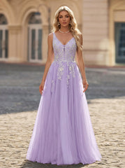 Sleeveless V-Neck Sequins Tulle Ball-Gown/Princess Maxi Dress