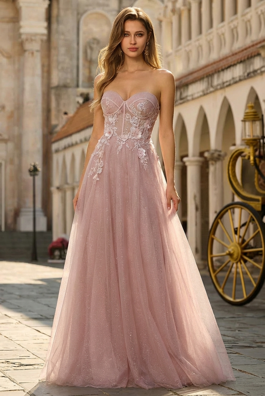 Ball-Gown/Princess Sweetheart Sweep Train Tulle Maxi Dresses With Sequins 3D Floral