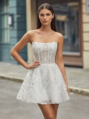 A-line Straight Short Tulle Mini Dress With Beading Sequins