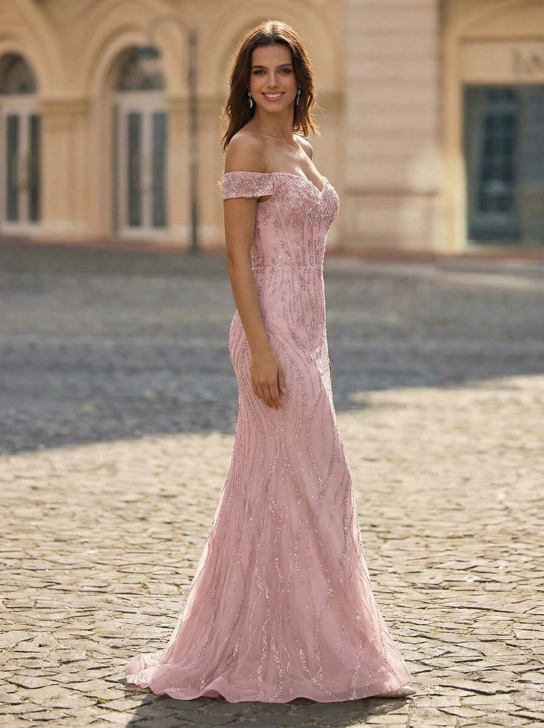 Trumpet/Mermaid Off the Shoulder Sweep Train Sequin Maxi Dresses With Sequins