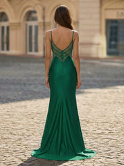 Trumpet/Mermaid V-Neck Sweep Train Jersey Maxi Dresses