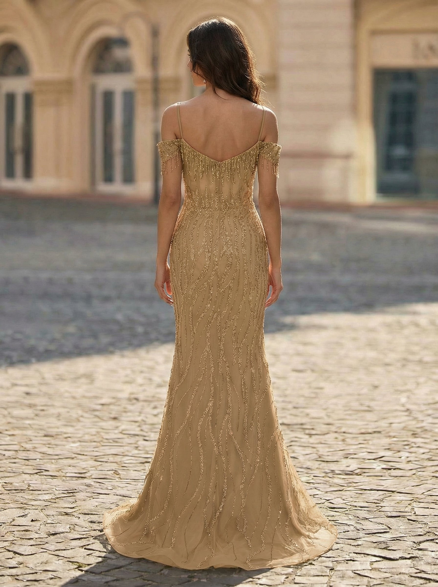 Trumpet/Mermaid Off the Shoulder Sweep Train Sequin Maxi Dresses With Sequins