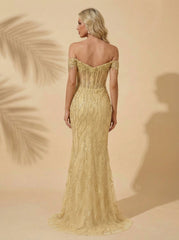 Trumpet/Mermaid Off the Shoulder Sweep Train Sequin Maxi Dresses With Sequins