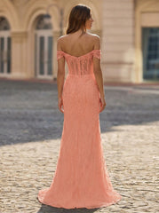 Trumpet/Mermaid Off the Shoulder Sweep Train Sequin Maxi Dresses With Sequins