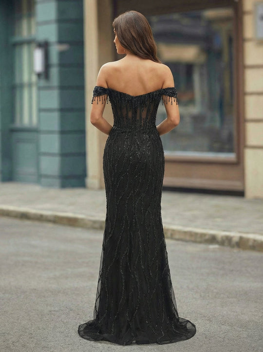 Trumpet/Mermaid Off the Shoulder Sweep Train Sequin Maxi Dresses With Sequins