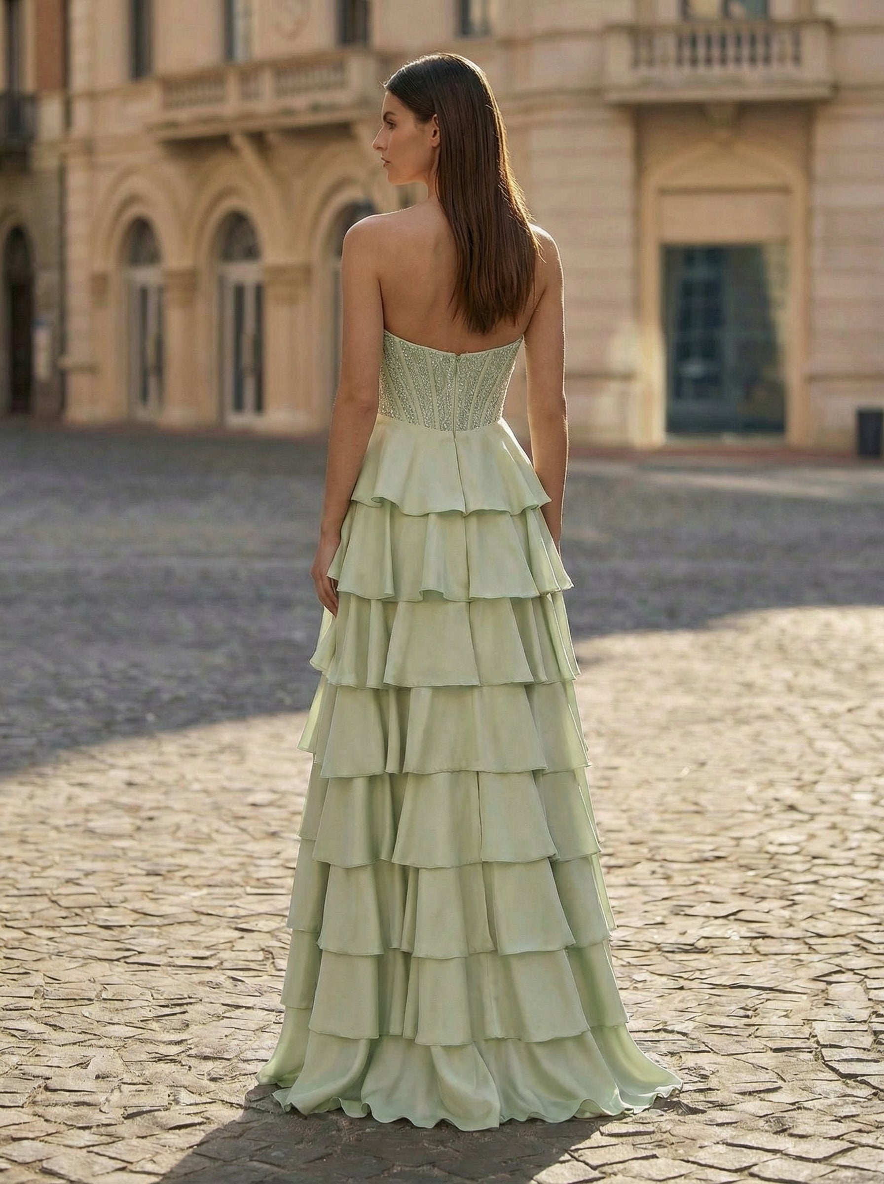 Ball-Gown/Princess Sleeveless Silky Satin Maxi Dress With Cascading Ruffles