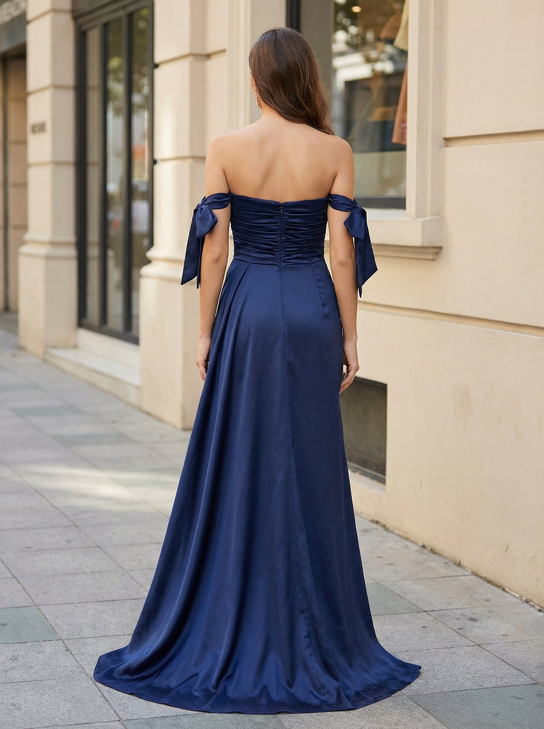 Trumpet/Mermaid Off the Shoulder Sweep Train Jersey Maxi Dresses With Pleated Bow