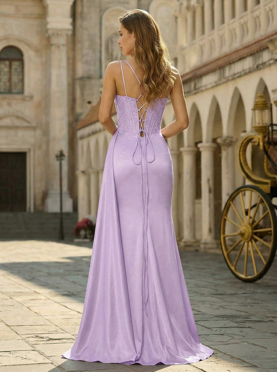 Trumpet/Mermaid Sweetheart Sweep Train Silky Satin Prom Dresses With Beading Sequins Pleated