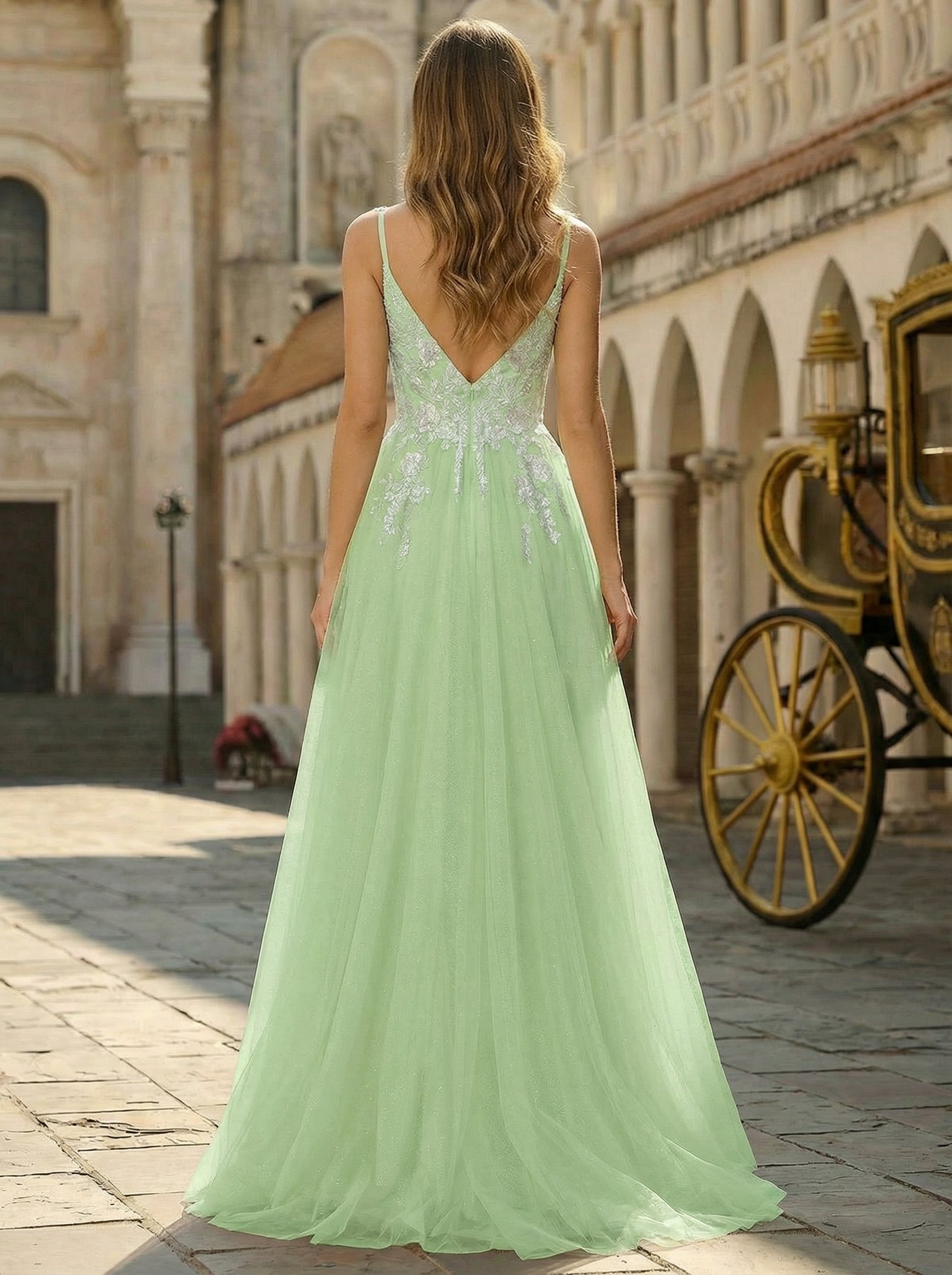 Sleeveless V-Neck Sequins Tulle Ball-Gown/Princess Maxi Dress