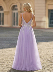 Sleeveless V-Neck Sequins Tulle Ball-Gown/Princess Maxi Dress