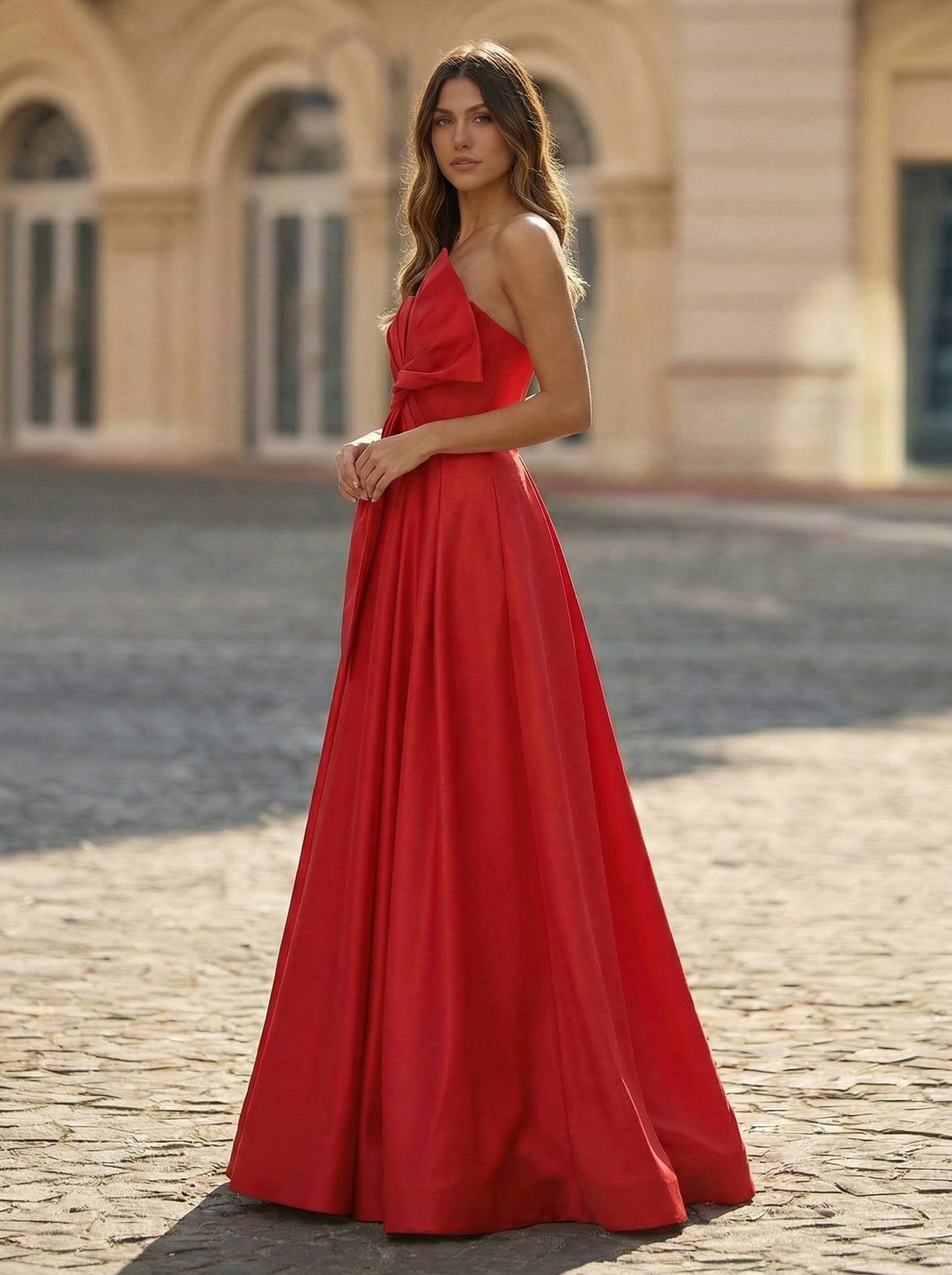 A-line Sleeveless Floor-Length Satin Maxi Dress With Bow
