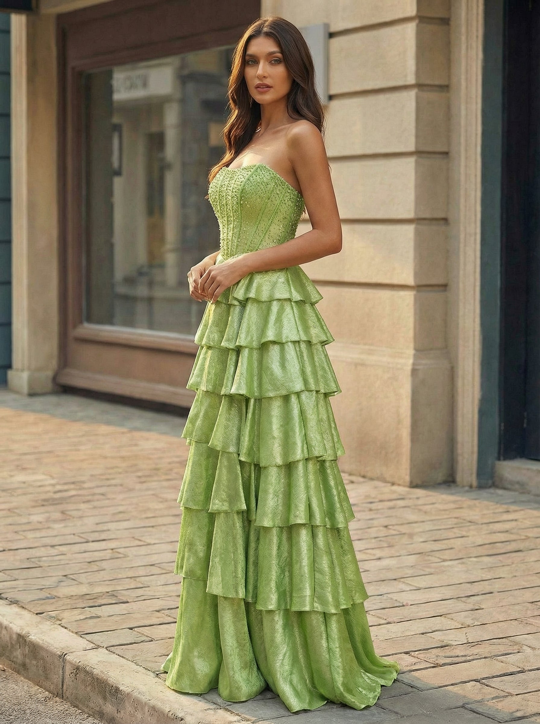 A-line Sleeveless Sweep Train Metallic Maxi Dress With Beading
