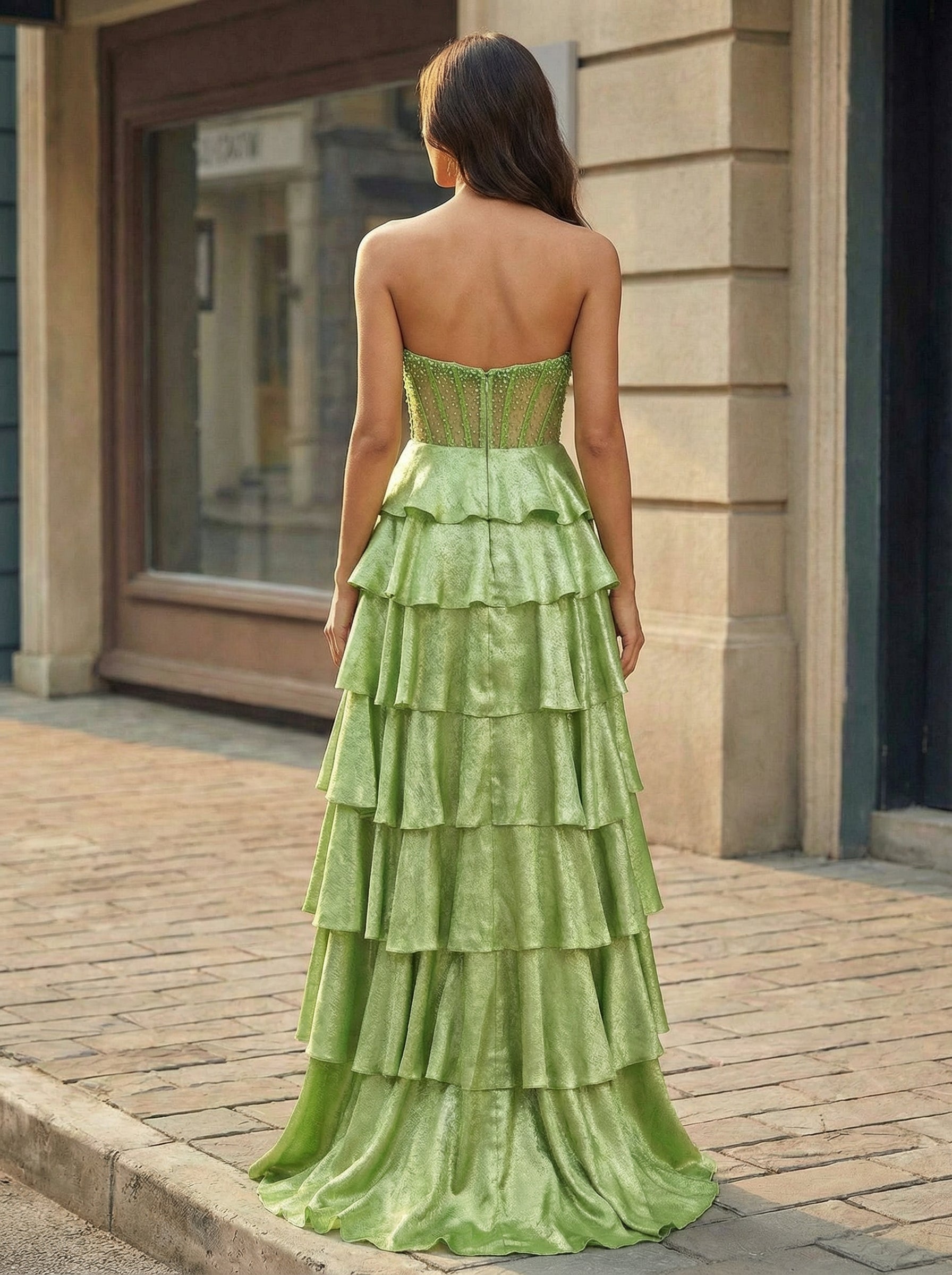 A-line Sleeveless Sweep Train Metallic Maxi Dress With Beading