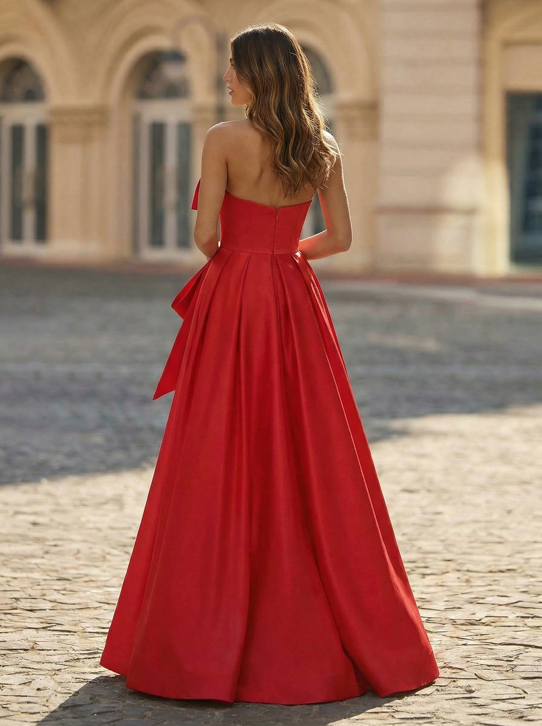 A-line Sleeveless Floor-Length Satin Maxi Dress With Bow