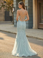 Sleeveless V-Neck Sequins Tulle Trumpet/Mermaid Maxi Dress