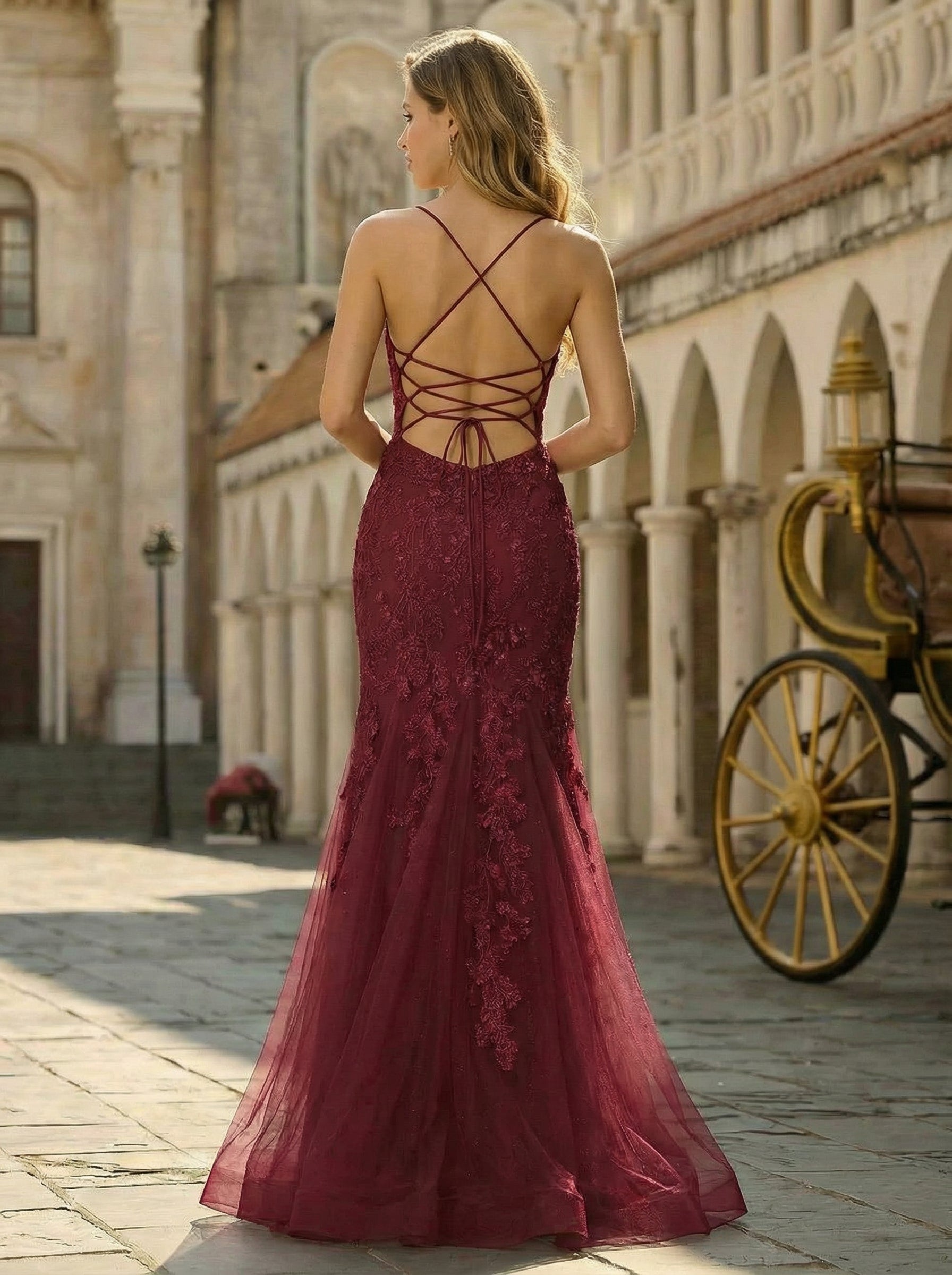 Sleeveless V-Neck Sequins Tulle Trumpet/Mermaid Maxi Dress