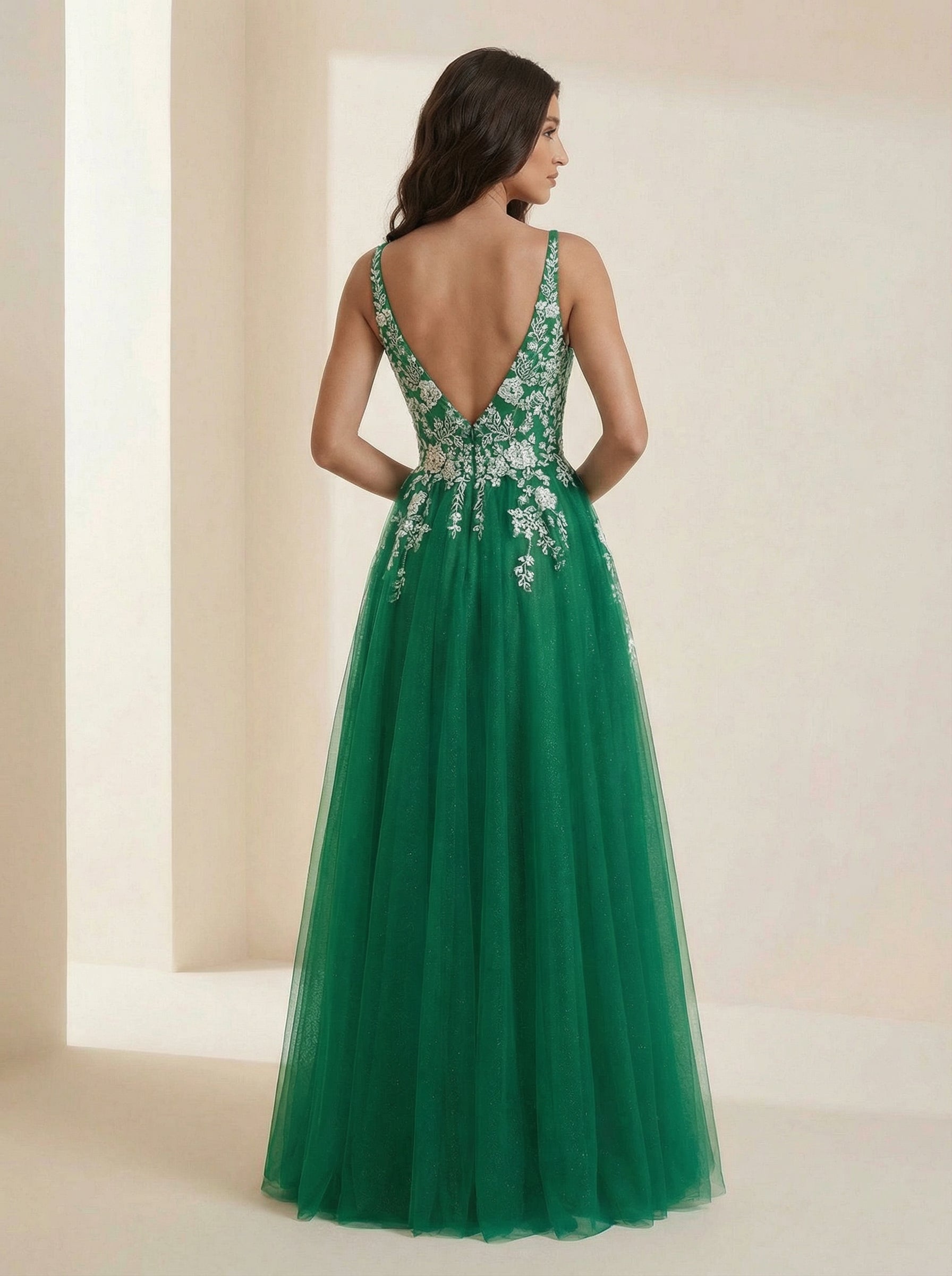 Sleeveless V-Neck Sequins Tull Ball-Gown/Princess Maxi Dress
