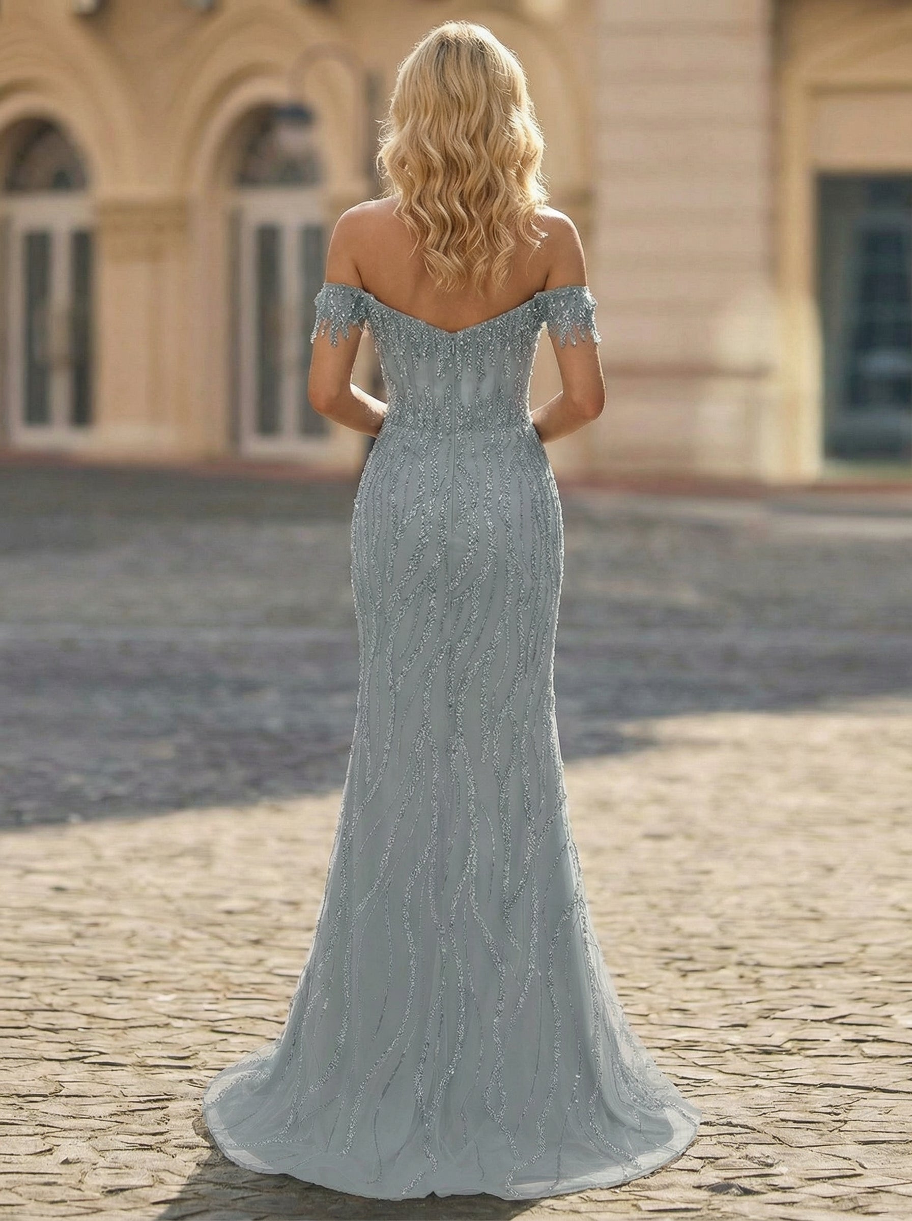 Trumpet/Mermaid Off the Shoulder Sweep Train Sequin Maxi Dresses With Sequins