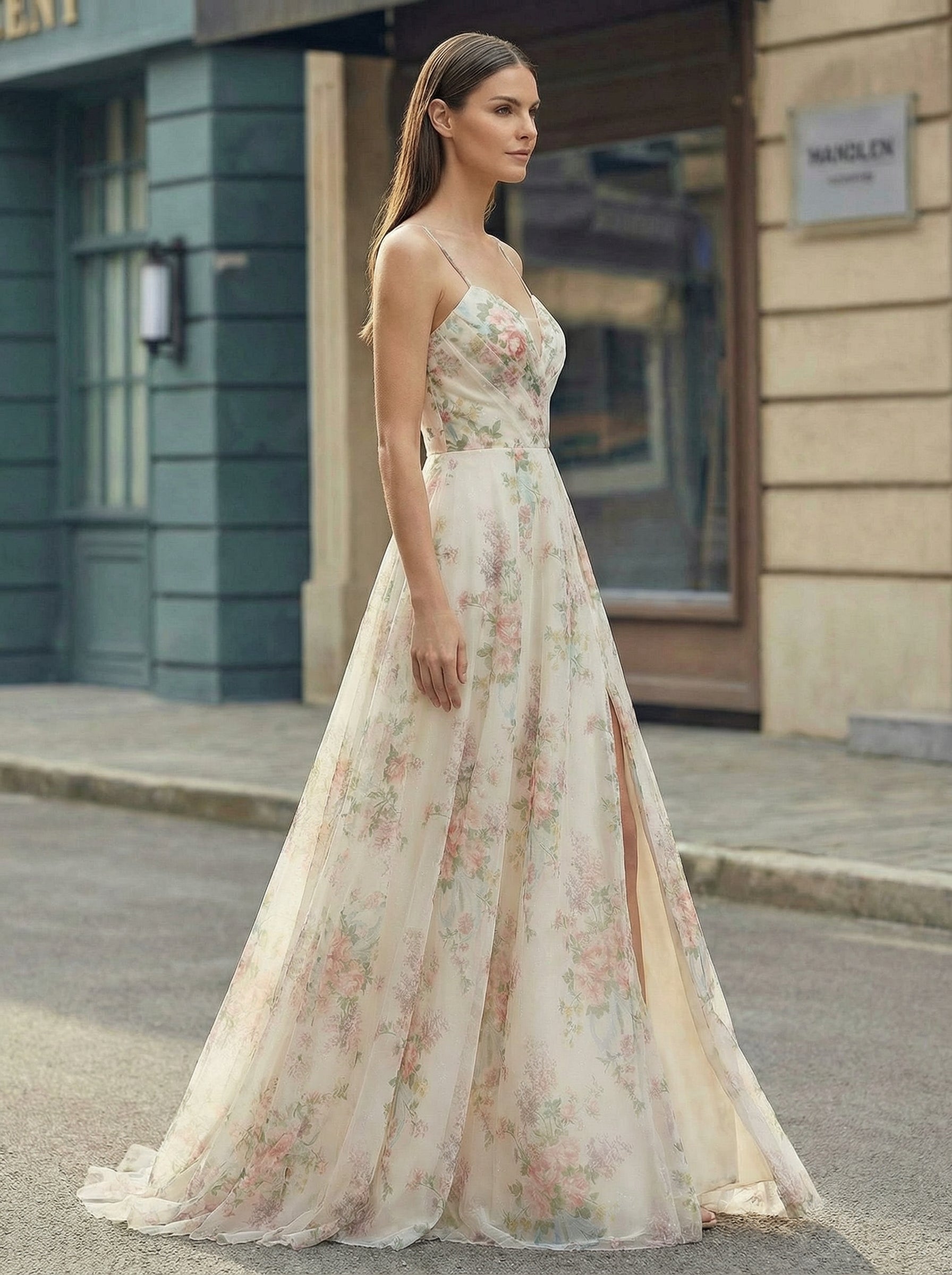 Ball-Gown/Princess Sweetheart Sweep Train Organza Maxi Dresses With Pleated