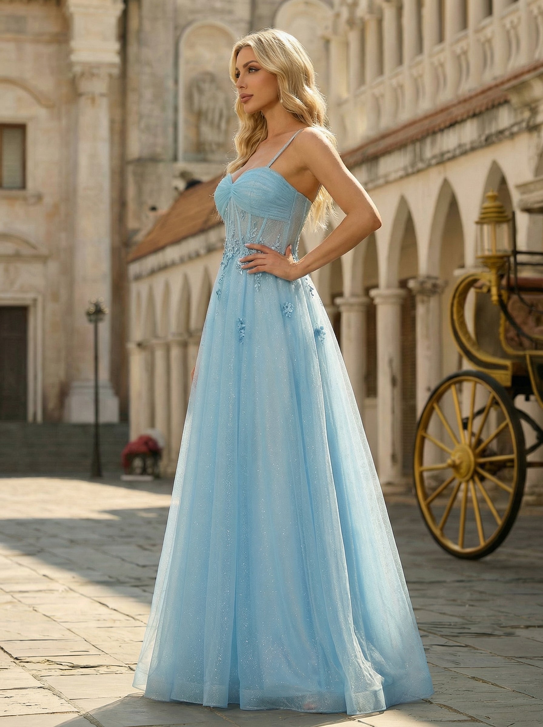 Sleeveless Sweetheart Sequins 3D Floral Tulle Ball-Gown/Princess Maxi Dress