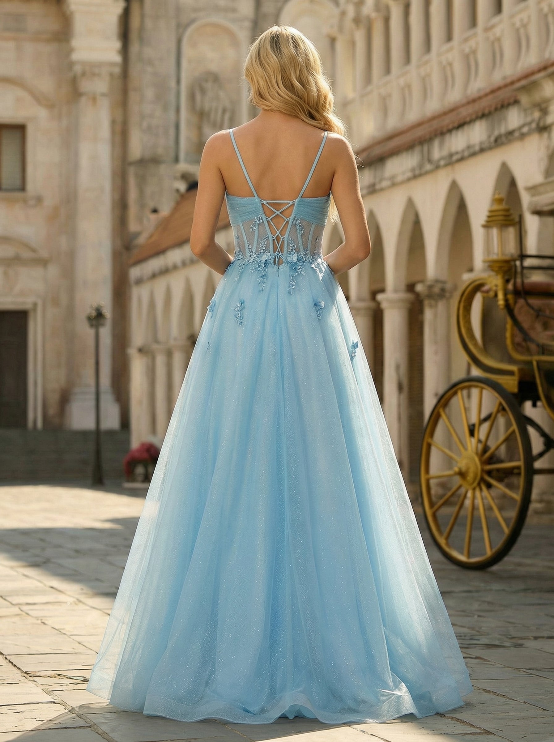 Sleeveless Sweetheart Sequins 3D Floral Tulle Ball-Gown/Princess Maxi Dress