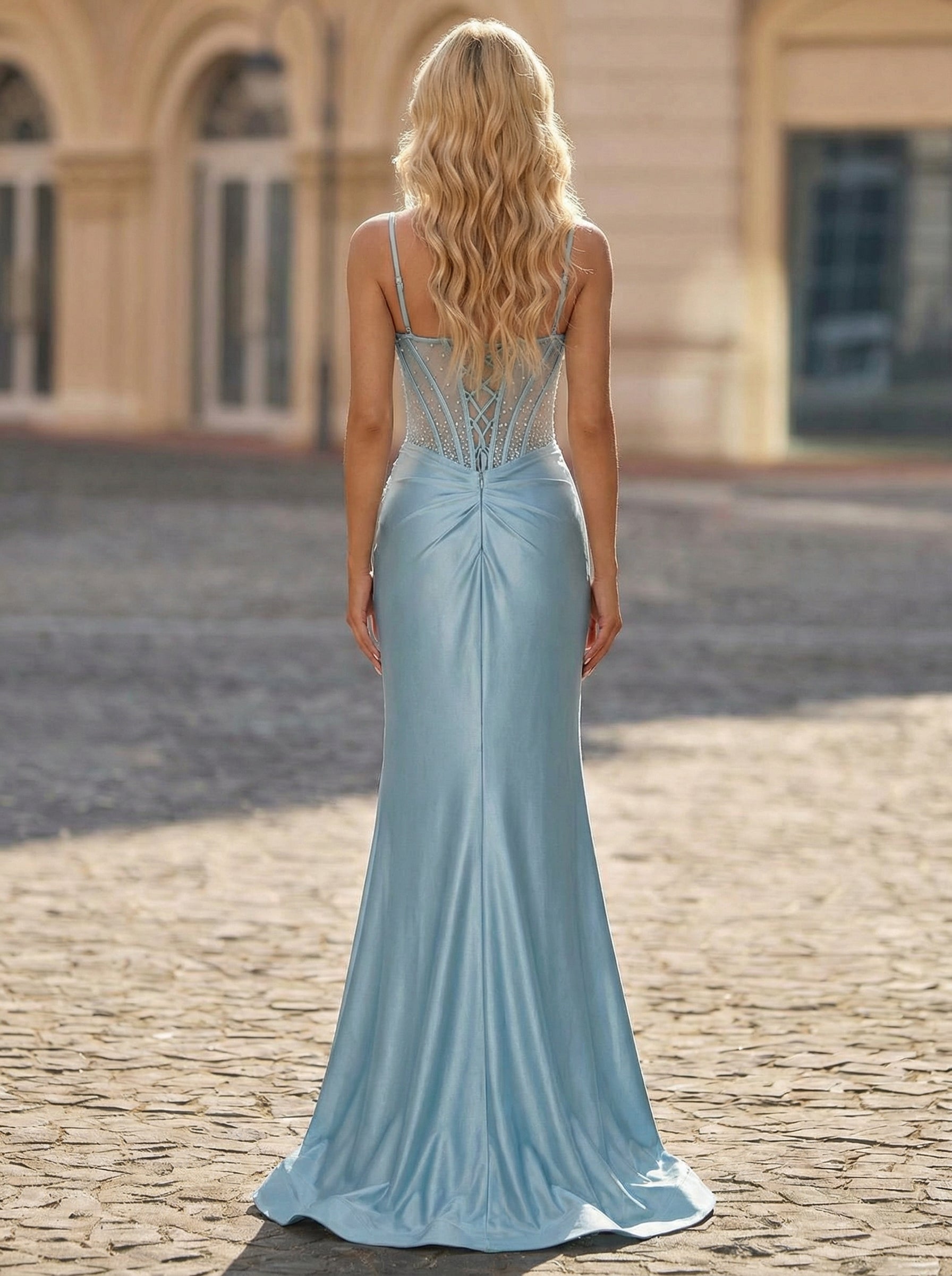 Sleeveless Sweetheart Rhinestone Jersey Trumpet/Mermaid Maxi Dress With Leg Slit