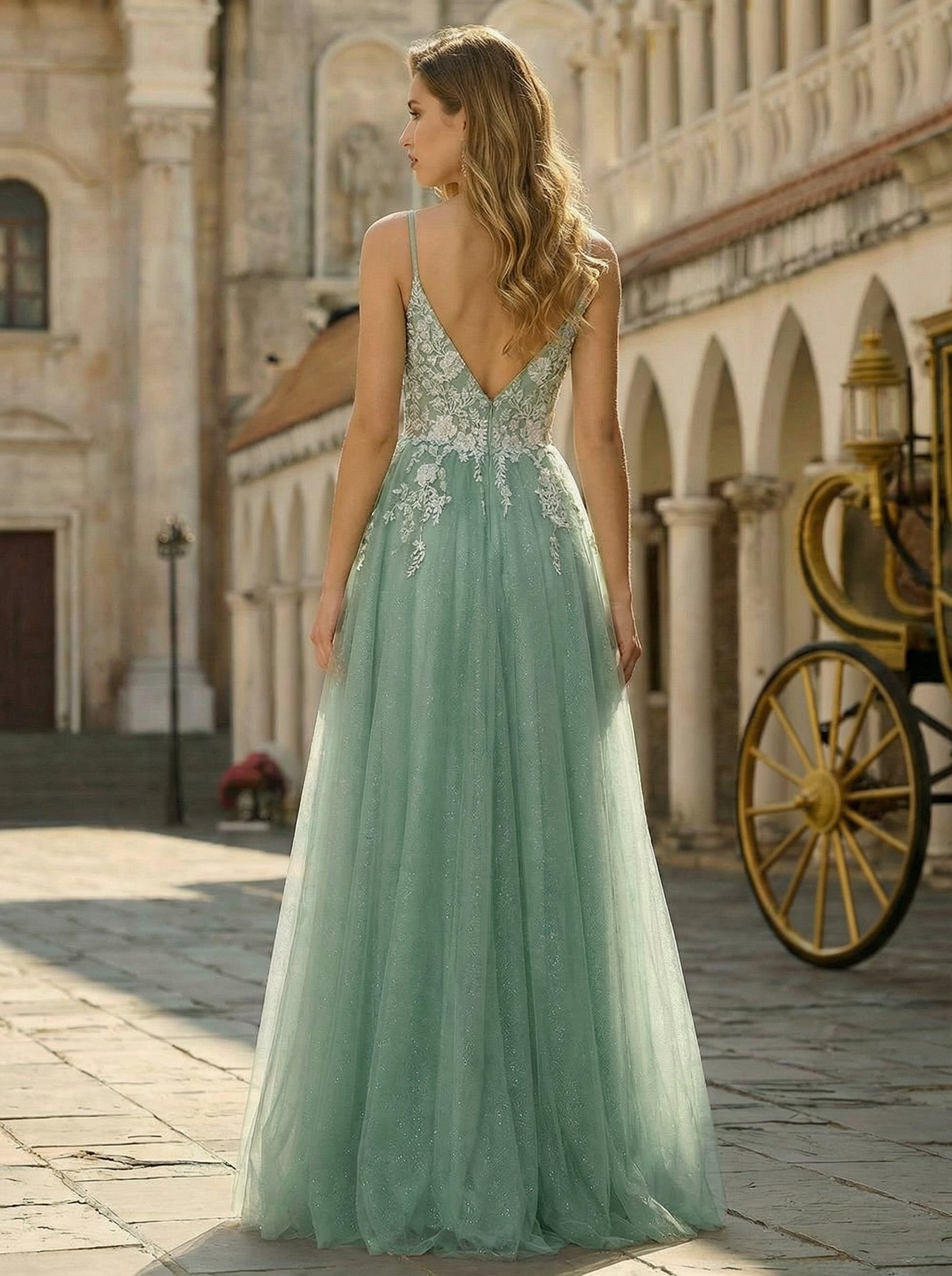 Sleeveless V-Neck Sequins Tulle Ball-Gown/Princess Maxi Dress