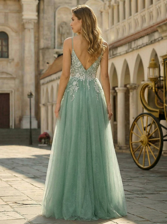 Sleeveless V-Neck Sequins Tulle Ball-Gown/Princess Maxi Dress