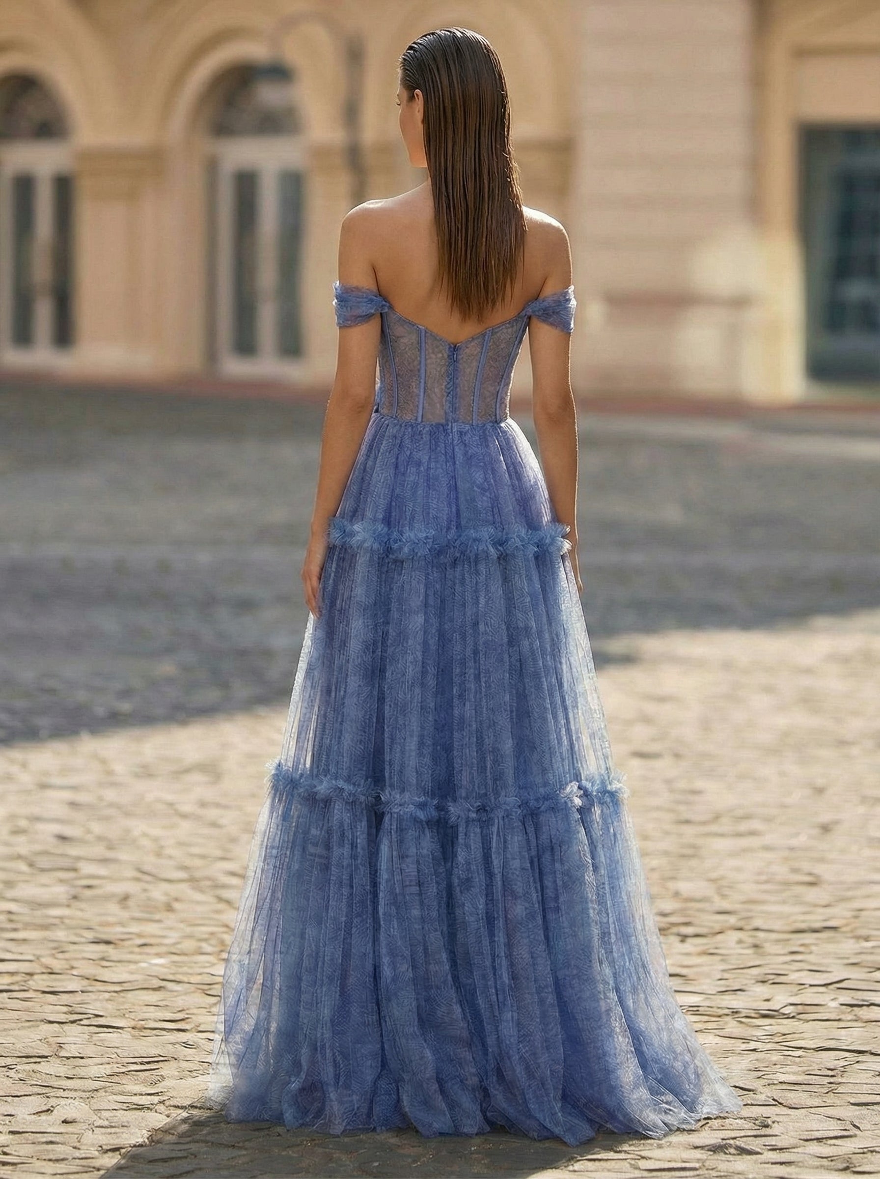 Ball-Gown/Princess V-Neck Sweep Train Tulle Maxi Dresses With Sequins 3D Floral