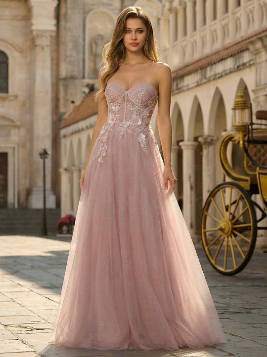 Ball-Gown/Princess Sweetheart Sweep Train Tulle Maxi Dresses With Sequins 3D Floral