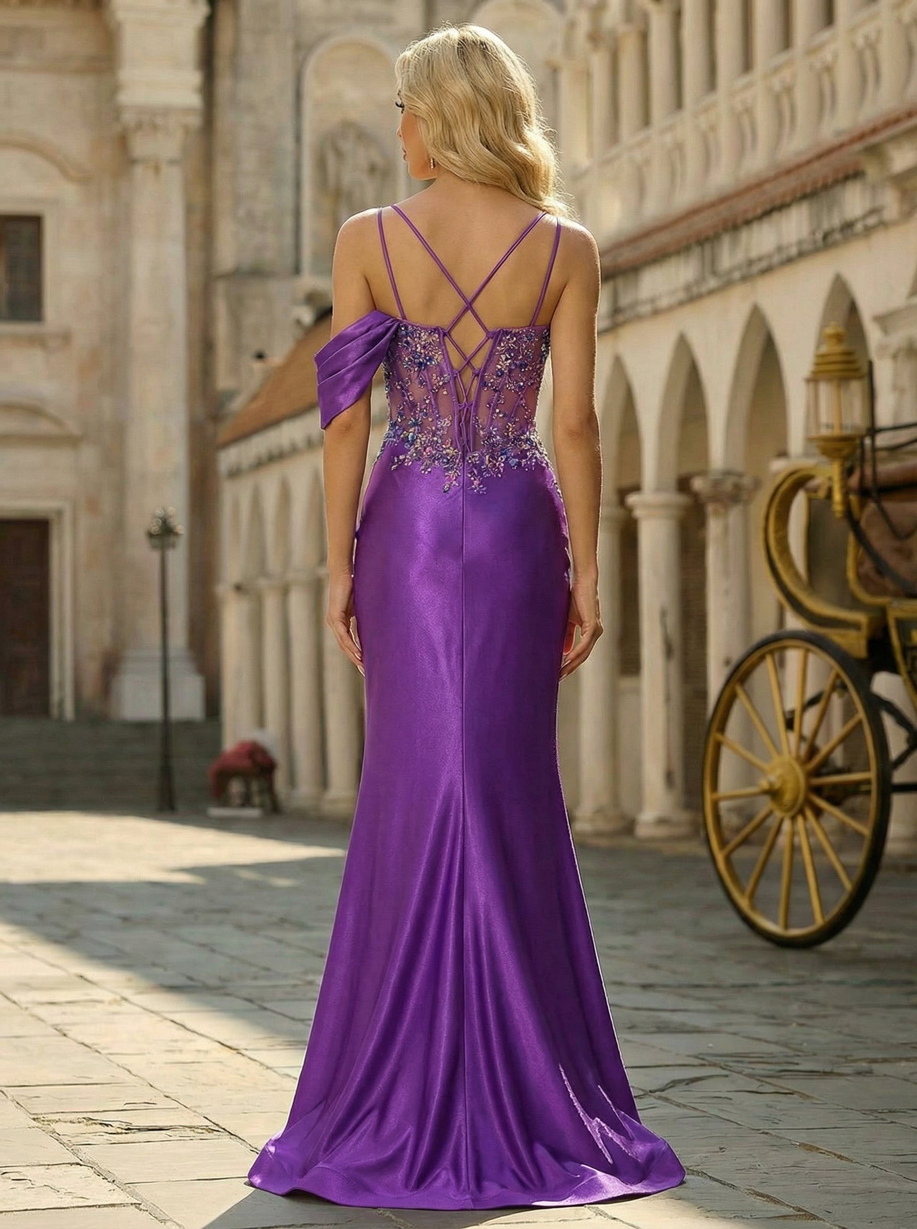 Spaghetti Straps Scoop Corset Sequins Jersey Trumpet/Mermaid Maxi Dress With Leg Slit
