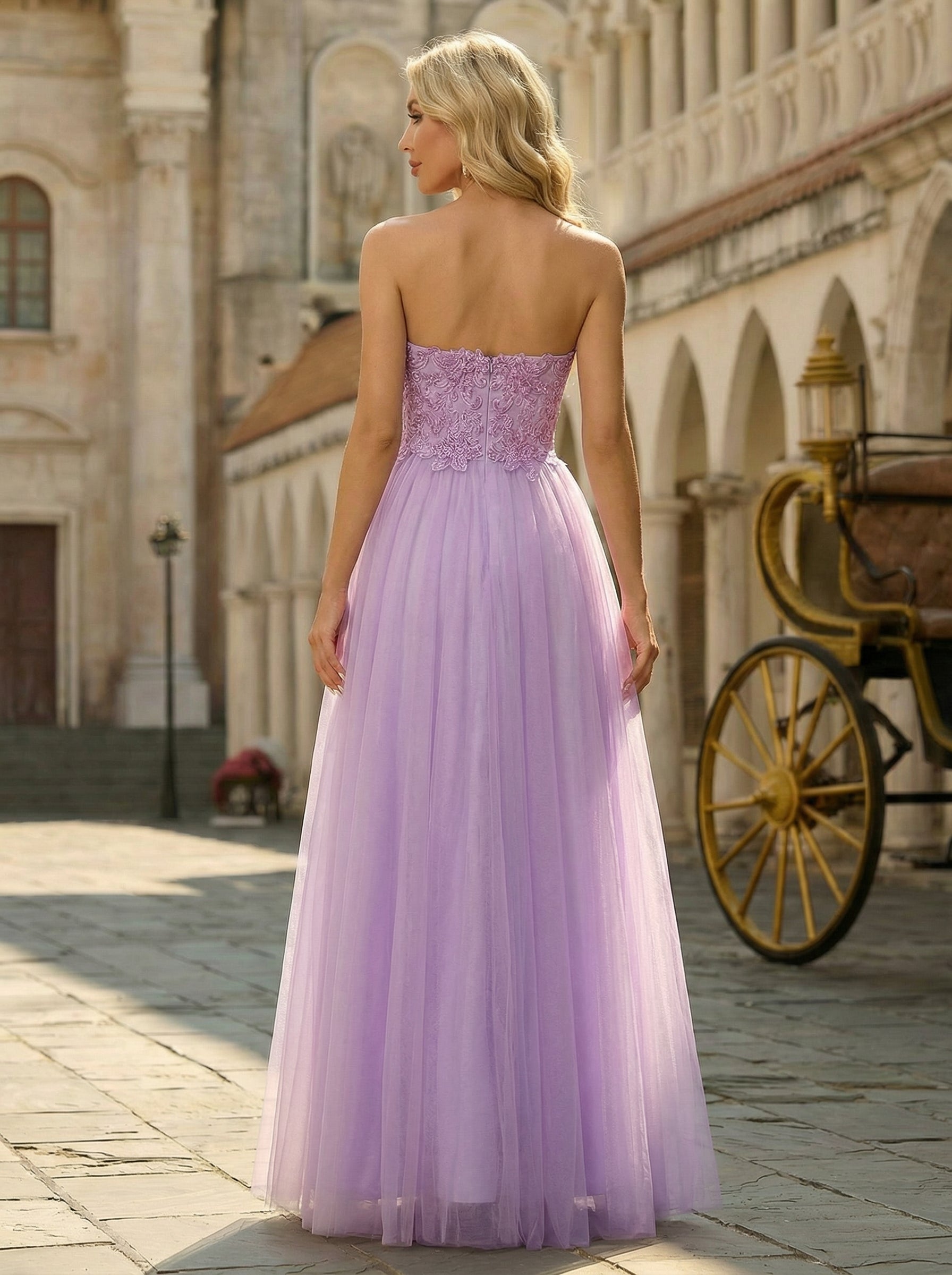 Ball-Gown/Princess Sweetheart Floor-Length Tulle Prom Dresses With Beading